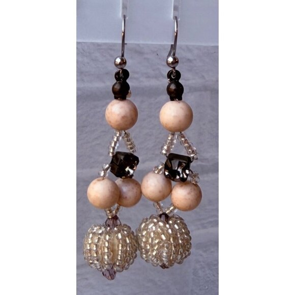 Vtg 1990s Chico’s Pearl Chain Drop Earrings Sparkle Textured Metal Ball Accents - Picture 7 of 7